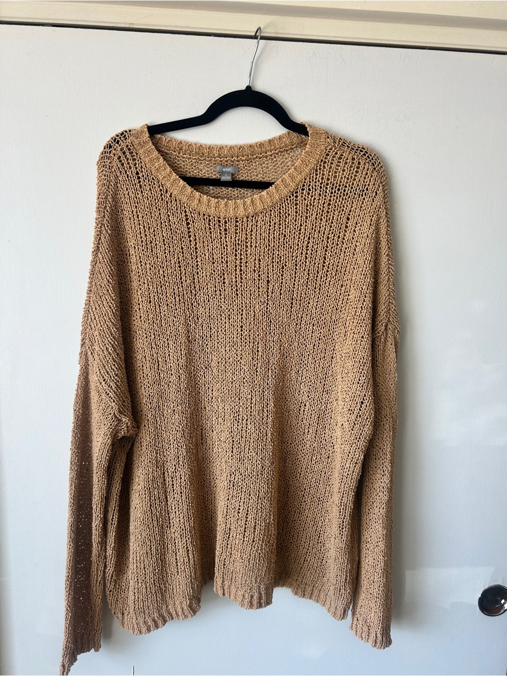 aerie Open-Knit Crewneck Tunic Sweater in Tan